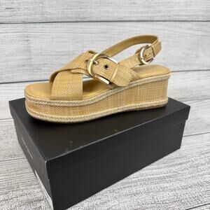 Marc Fisher Natural Renda Slingback Espadrille Platform Wedge Sandal Size 10